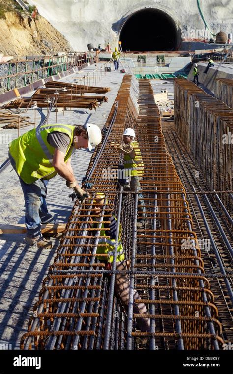 Installation of rebar, reinforcing steel bars for concrete formwork ...