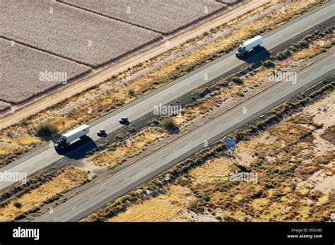 aerial view of a section of interstate highway 10 in the Arizona desert ...