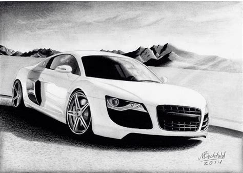 Audi R8 white Mountains Realistic Car Drawing by MaxBechtold on DeviantArt