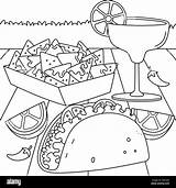 Cinco De Mayo Taco Nachos Margarita Coloring Page Stock Vector Image  sketch template