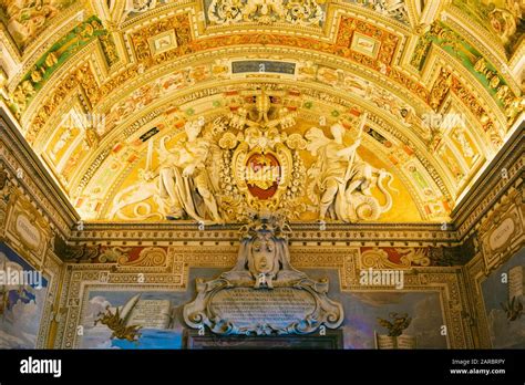 Rome, Italy - Jan 3, 2020: Wall and ceiling paintings in the Gallery of ...