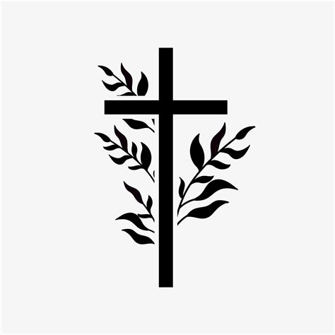 Cross religious Funeral design with branches. Vector illustration in black and white 7736192 ...