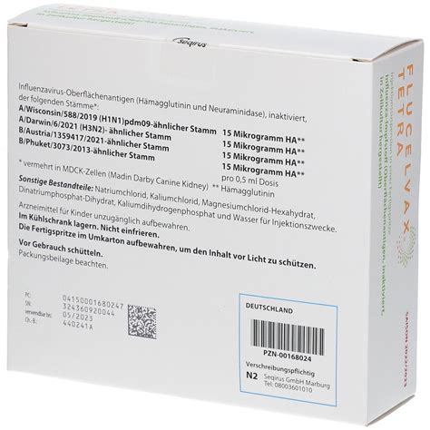 FLUCELVAX Tetra 2022/2023 Inj.-Susp.F-Spr.m.Kanüle 10x0,5 ml mit dem E ...