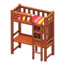 Loft bed with desk - Brown - Red stripes | Animal Crossing (ACNH) | Nookea