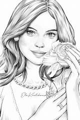 Drawing Of A Pretty Girl Holding Rose Lady  sketch template