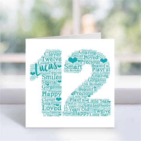 Personalised 12th Birthday Word Art Card Age 12 Year Old - Etsy UK