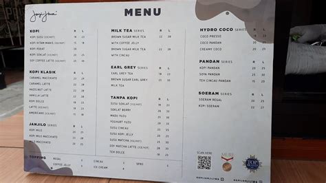 Menu at Janji jiwa cafe, Bangkalan, XP6R+RH6