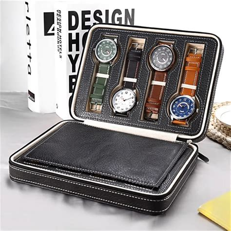 8 Grids PU Leather Watch Box Storage Showing Watches Display Storage Box Case Tray Zippere ...