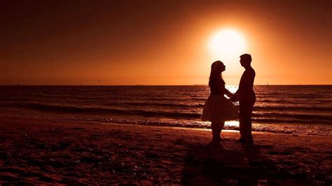 Romantic Couple on Beach during Sunset HD desktop wallpaper : Widescreen : High Definition ...