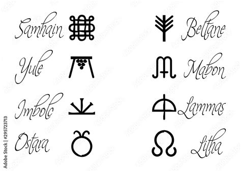 symbols of the Celtic calendar, names in Celtic of the solstices. Seasonal festivals of the year ...