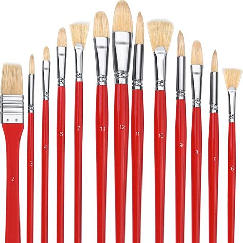 Amazon.com: Artist Paint Brushes Set - 13 Pieces Long Handle 100% Hog ...