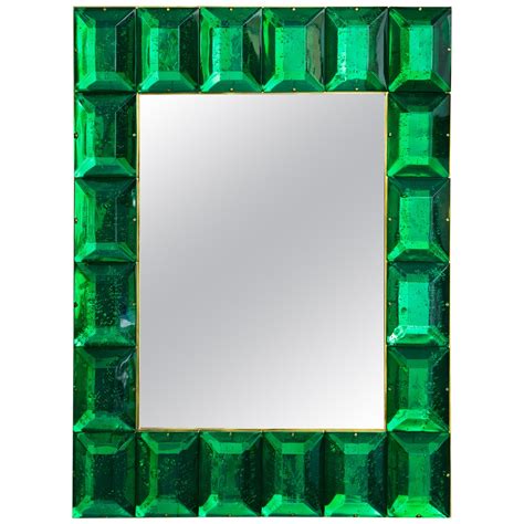 Customizable Faceted Murano Glass Mirror in Emerald Green at 1stDibs