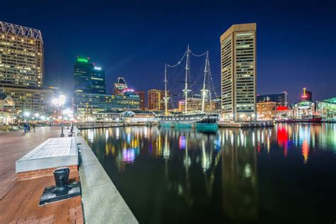 The Inner Harbor at Night, in Baltimore, Maryland Editorial Stock Image - Image of view, dark ...