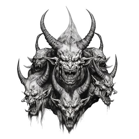 Premium Photo | A drawing of a demon with horns and a demon face ...