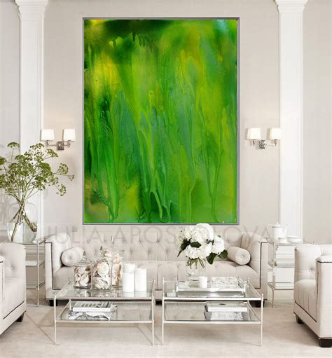 Green Abstract Painting, Large Wall Art, Canvas Print Green Wall Decor ...