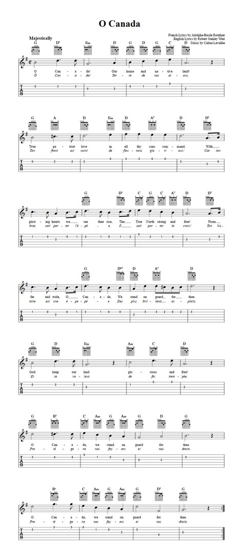 O Canada: Chords, Sheet Music, and Tab for Guitar with Lyrics