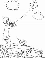 coloring Pages Of child flying kites  Boy kite On Independence sketch template