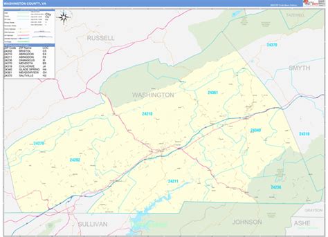 Washington County, VA Zip Code Wall Map Basic Style by MarketMAPS ...