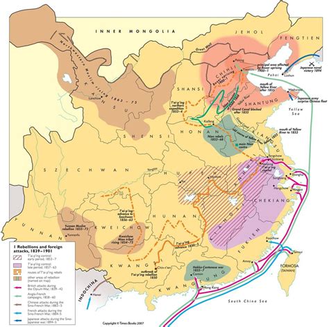 Collapse of the Qing Dynasty - rebellion and foreign invasions, 1839 -1901 [1253 x 1249] : MapPorn