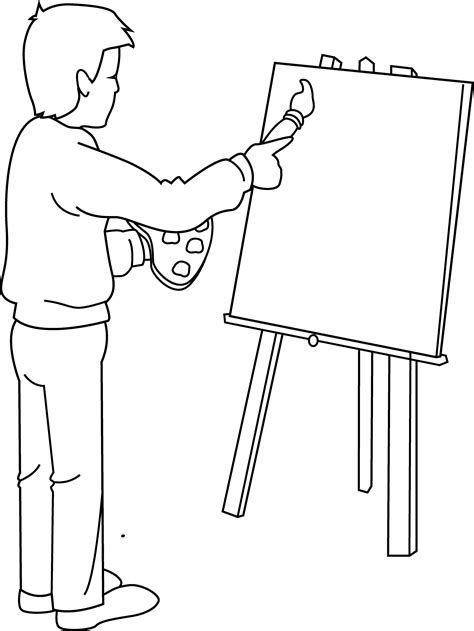 Coloring Page of Artist Painting - Free Clip Art