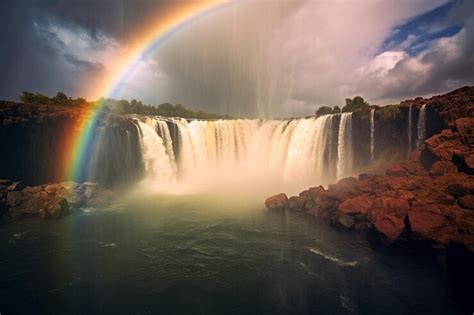 Premium AI Image | a rainbow over a waterfall in the sky