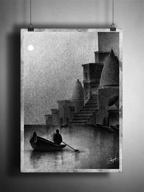 Ganga Ghat - Charcoal Painting on Behance