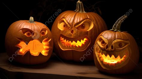 Carved Pumpkins With Teeth And Scary Faces Background, Picture Of Scary ...