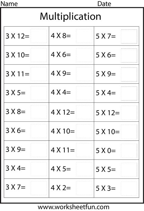 Multiplication Tables Printable Worksheets