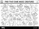 Find Two Same Magic Creatures Black And White Fairytale Matching  sketch template