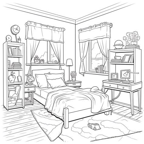 Coloring Pages Bedroom Free Printable, Ring Drawing, Bedroom Drawing, Bed Drawing PNG ...