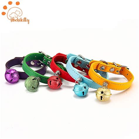 Collars For Dog Cat With Bells PU Collar Adjustable Breakaway Pets Neck Accessories For Small ...