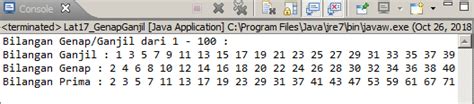 Program Java : Latihan 11 Bilangan Ganjil, Genap, Prima dan Menentukan Ganjil & Genap