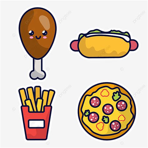 Pizza Kawaii Clipart PNG Images, Set Of Kawaii Stickers With Chiken Pizza And Hot Dog, Hot Dog ...