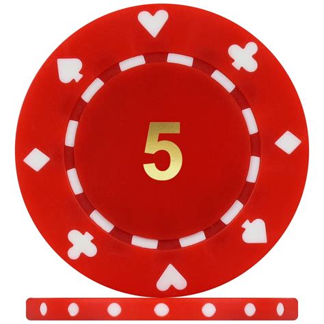 HQ Suited Numbered Poker Chips - Red 5 (Roll of 25)