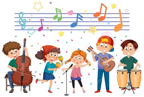 Niños tocando instrumentos musicales | Vector Premium