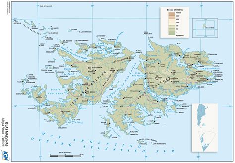 Physical map of the Falkland Islands | Gifex