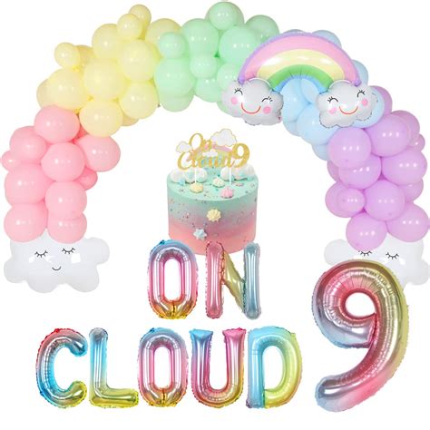 Buy JOYMEMO On Cloud 9 Birthday Decorations for Girls Pastel Rainbow ...