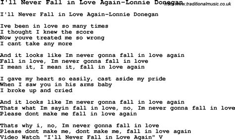 Skiffle Lyrics for: I'll Never Fall In Love Again-Lonnie Donegan