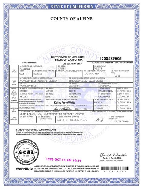 USA California Birth Certificate Template