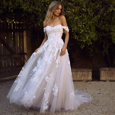 LORIE Lace Wedding Dresses 2020 Off the Shoulder Appliques A Line Bride Dress Princess Wedding ...