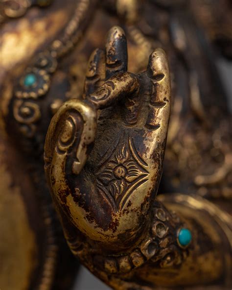 Antique-Finished Green Tara Statue in 24K Gold | Emblem of Active Comp