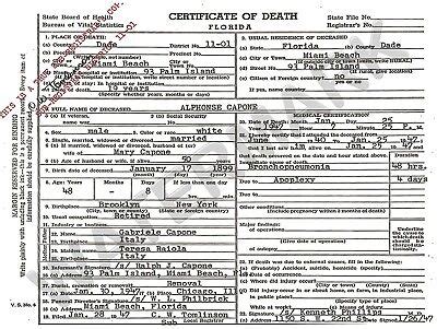 Al Capone Death Certificate Gangster Mob Mafia Art Print Poster HP4142 ...