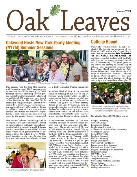 Oak Leaves Summer 2023 by OakwoodFriends - Issuu