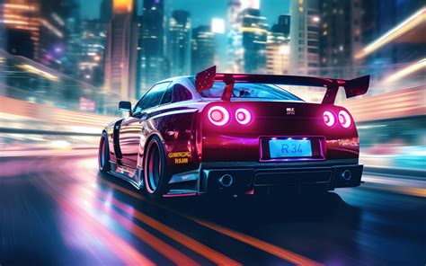 Nissan Skyline GT-R R34 Wallpaper 4K, Racing car, AI art