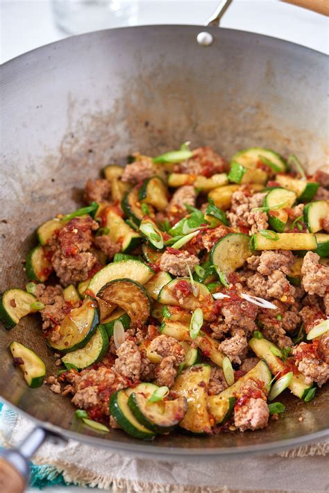 Spicy Ground Pork & Zucchini Stir-Fry | Recipe | Ground pork recipes ...