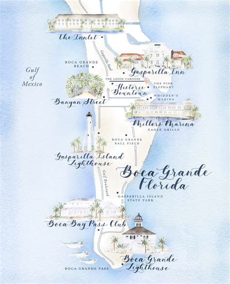 Map of Boca Grande Florida Watercolor Art Print Keepsake | Etsy