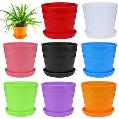 5pcs Plastic Plant Pot Round Flower Nursery Planter Pots With Saucer Tray Decor | eBay
