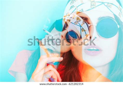 Double Exposure Hippy Girl Smoking Weed Stock Photo (Edit Now) 621282314