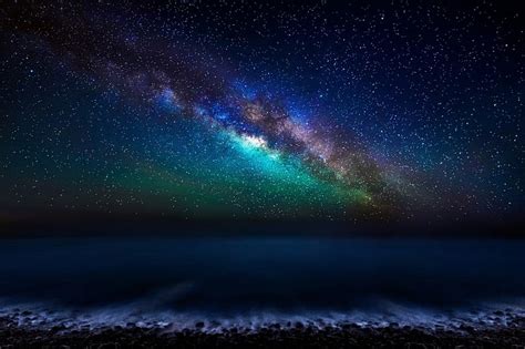 HD wallpaper: Earth, Sky, Blue, Milky Way, Night, Ocean, Starry Sky, Stars | Wallpaper Flare