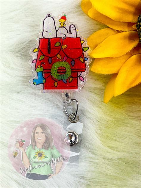 Snoopy Dog House With Christmas Lights on It Badge-peanuts Gang-christmas and Holiday Badge Reel ...